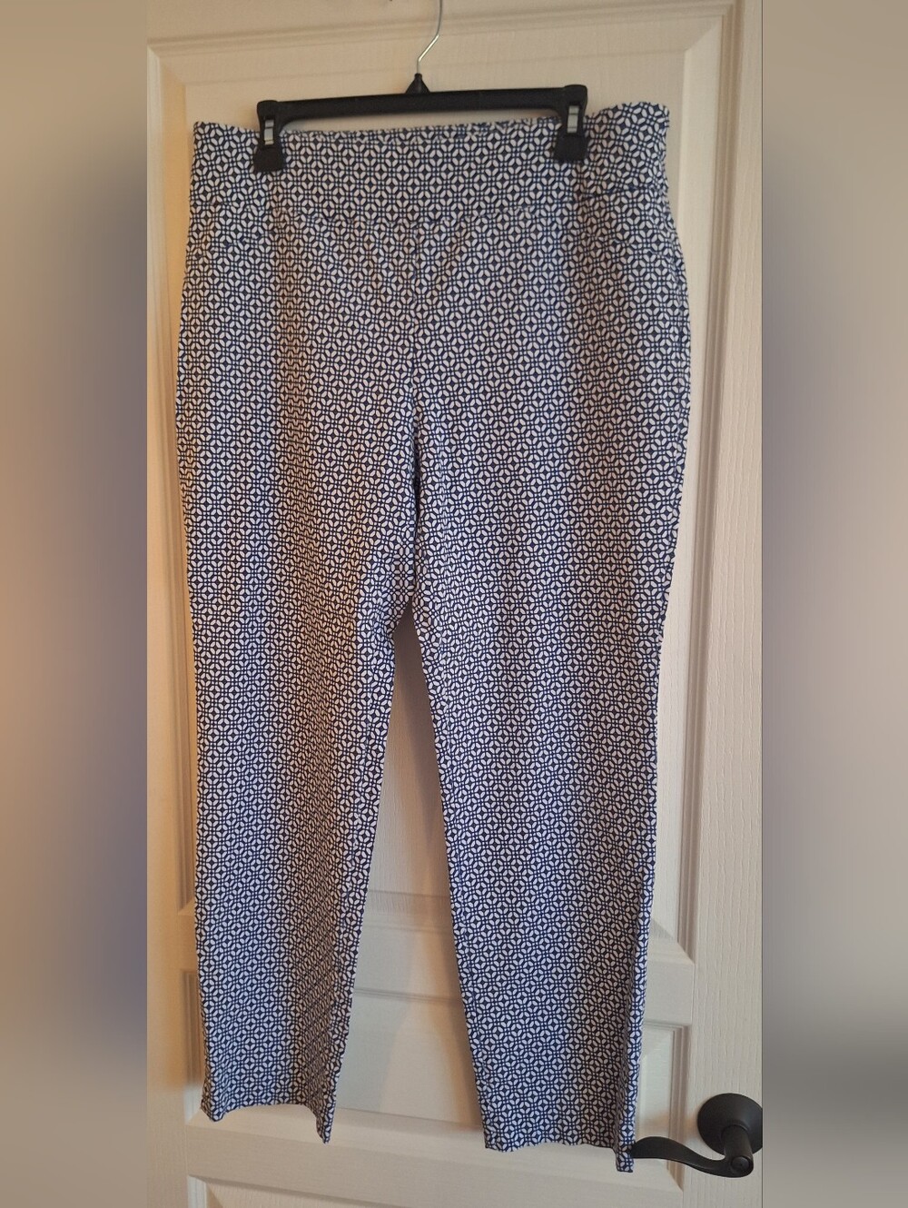 Charter Club Navy and White Geometric Slim Ankle Pants